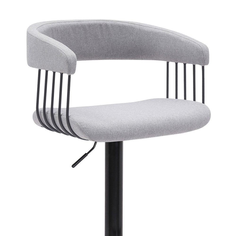 Light Gray And Black Fabric And Metal Adjustable Height Swivel Bar Chair HomeRoots