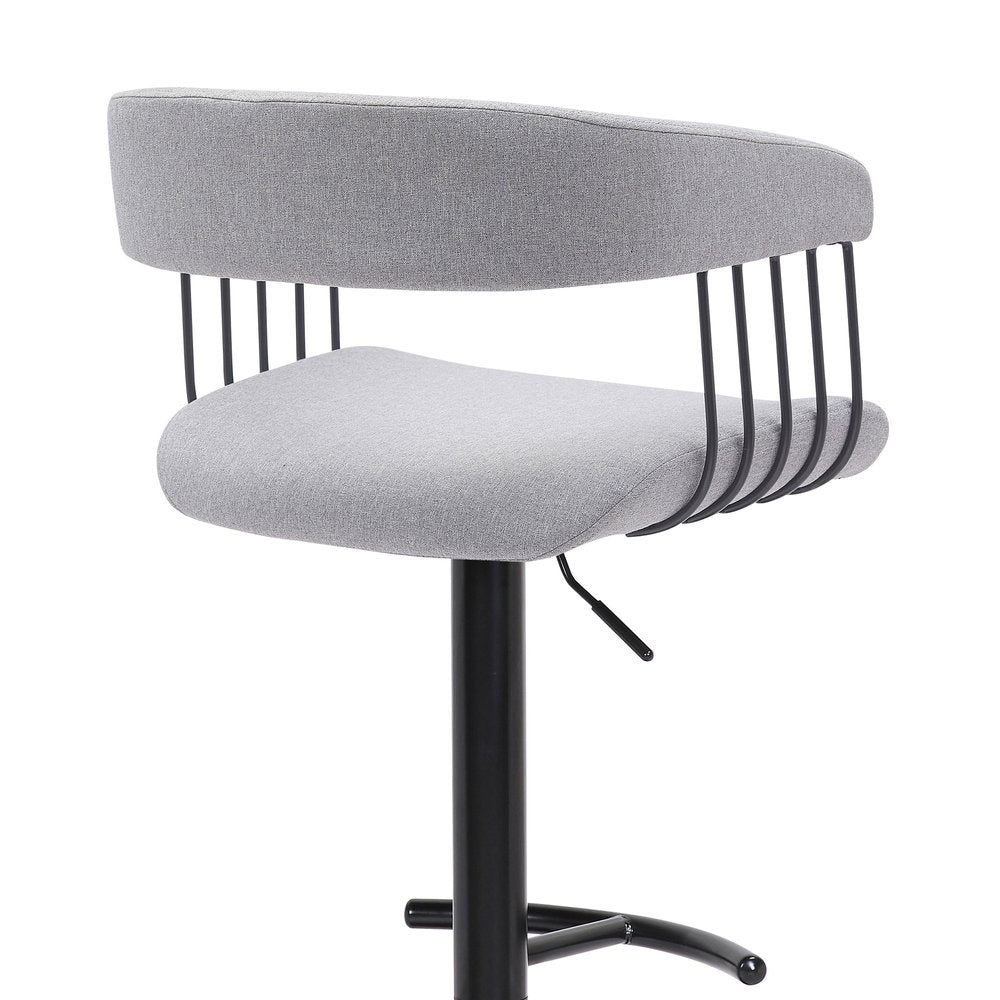 Light Gray And Black Fabric And Metal Adjustable Height Swivel Bar Chair HomeRoots