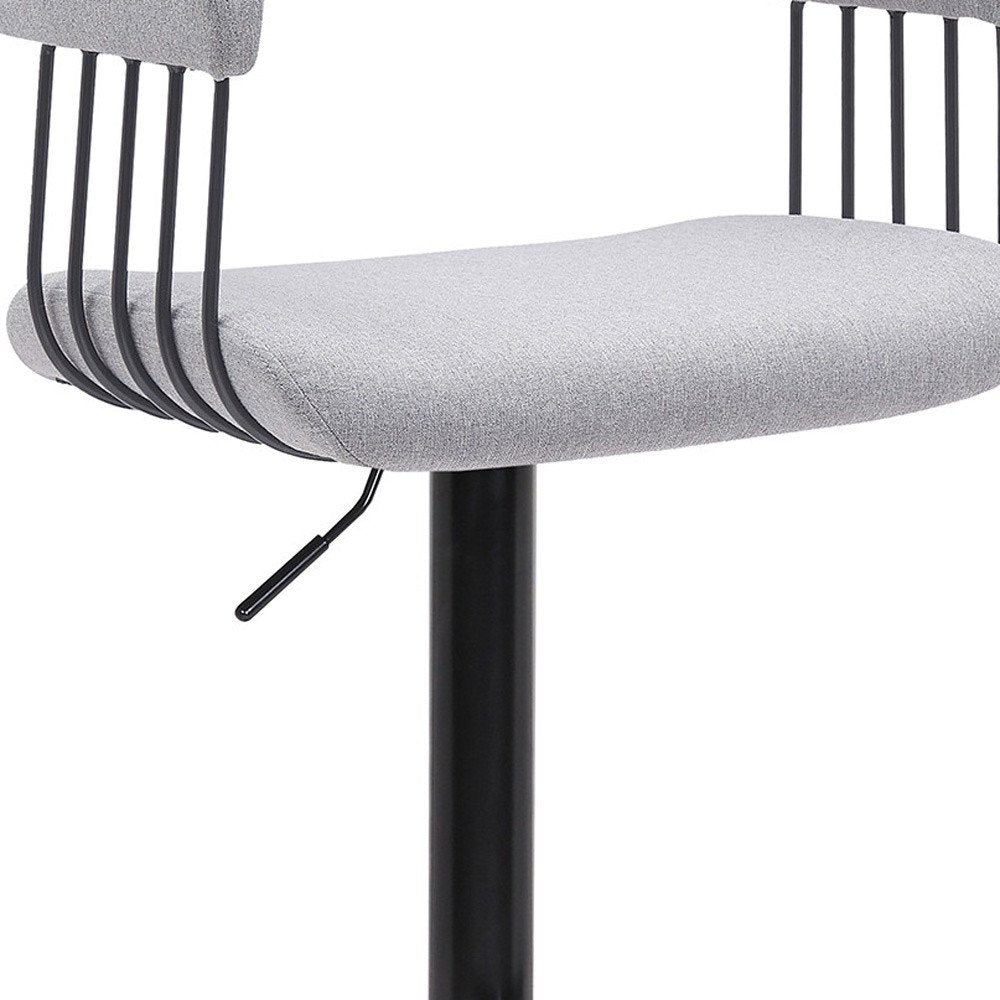 Light Gray And Black Fabric And Metal Adjustable Height Swivel Bar Chair HomeRoots