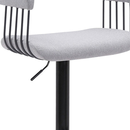 Light Gray And Black Fabric And Metal Adjustable Height Swivel Bar Chair HomeRoots