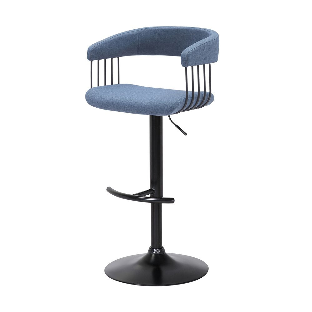 Blue And Black Fabric And Metal Adjustable Height Swivel Bar Chair HomeRoots
