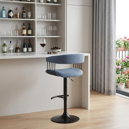 Blue And Black Fabric And Metal Adjustable Height Swivel Bar Chair HomeRoots