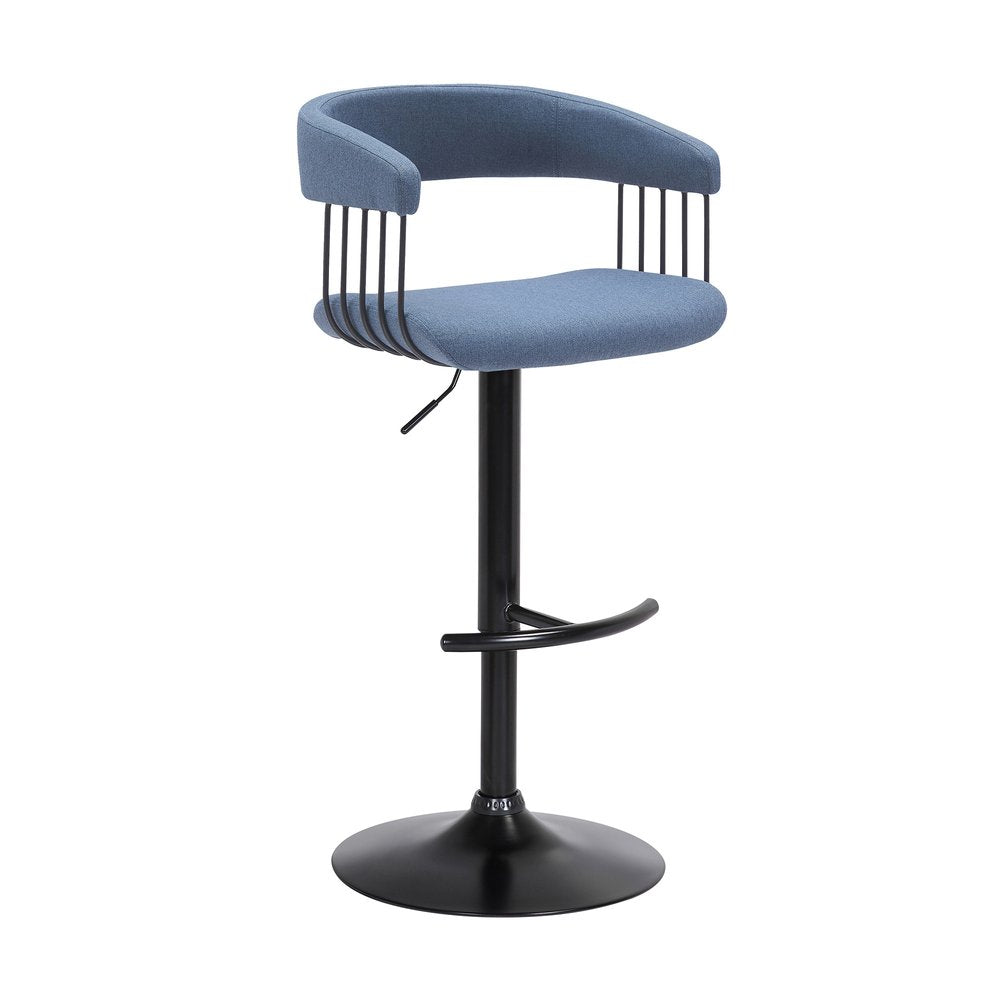 Blue And Black Fabric And Metal Adjustable Height Swivel Bar Chair HomeRoots