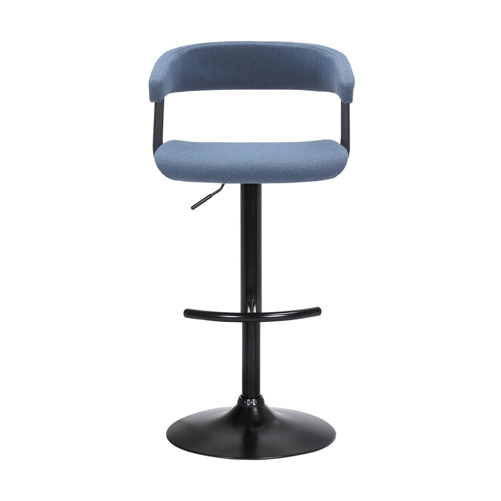 Blue And Black Fabric And Metal Adjustable Height Swivel Bar Chair HomeRoots