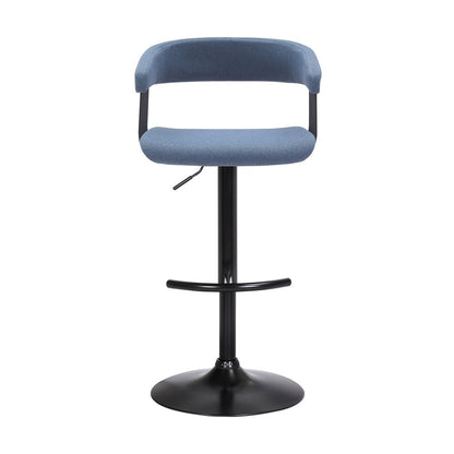 Blue And Black Fabric And Metal Adjustable Height Swivel Bar Chair HomeRoots