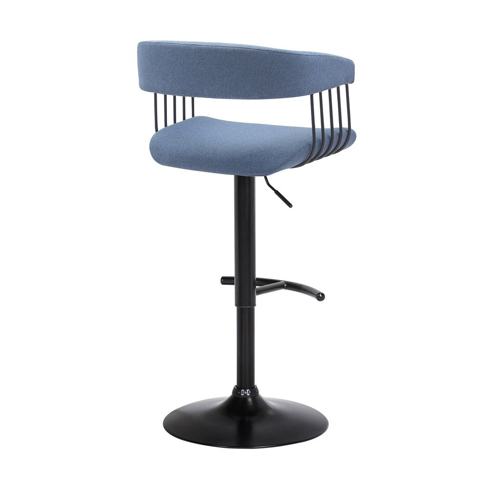 Blue And Black Fabric And Metal Adjustable Height Swivel Bar Chair HomeRoots
