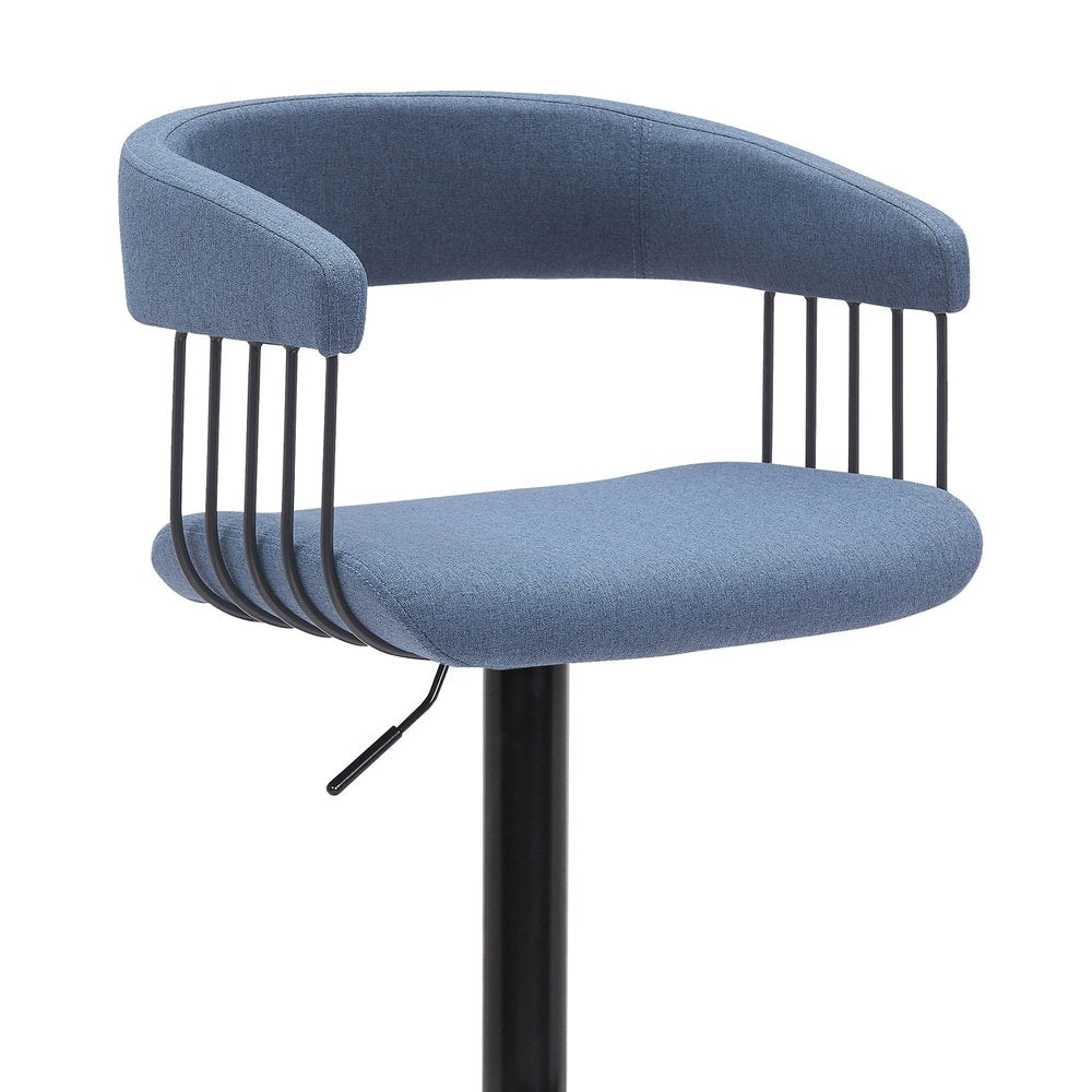 Blue And Black Fabric And Metal Adjustable Height Swivel Bar Chair HomeRoots