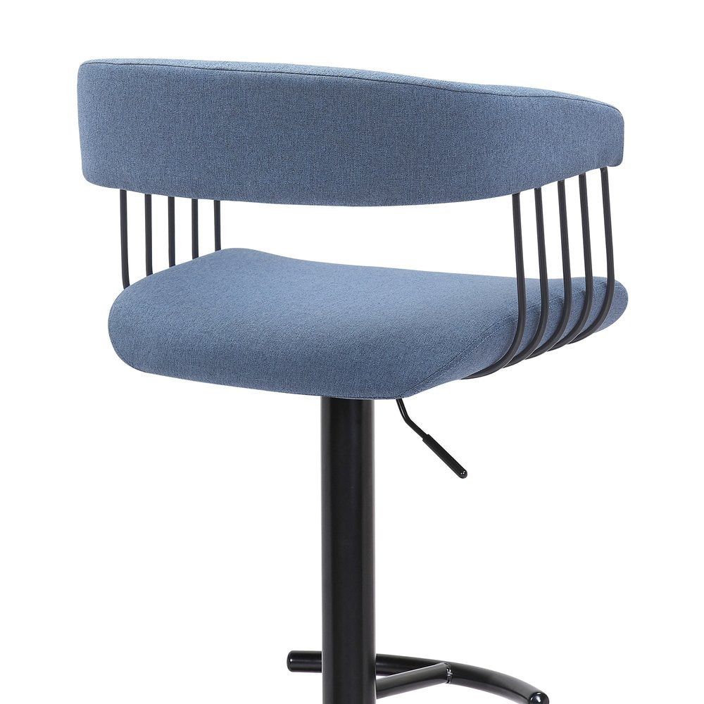Blue And Black Fabric And Metal Adjustable Height Swivel Bar Chair HomeRoots