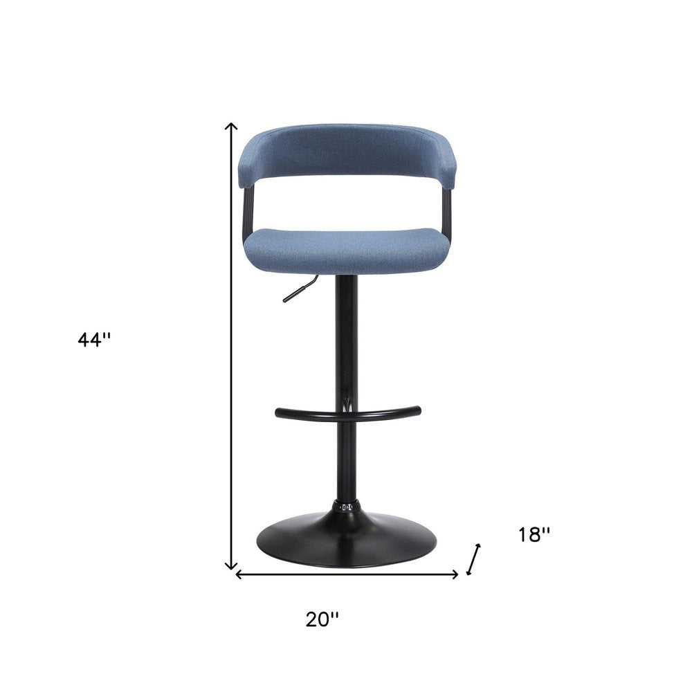 Blue And Black Fabric And Metal Adjustable Height Swivel Bar Chair HomeRoots
