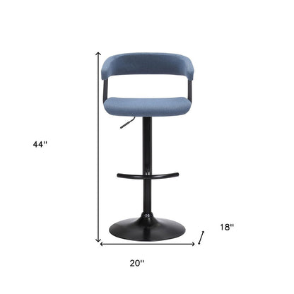 Blue And Black Fabric And Metal Adjustable Height Swivel Bar Chair HomeRoots