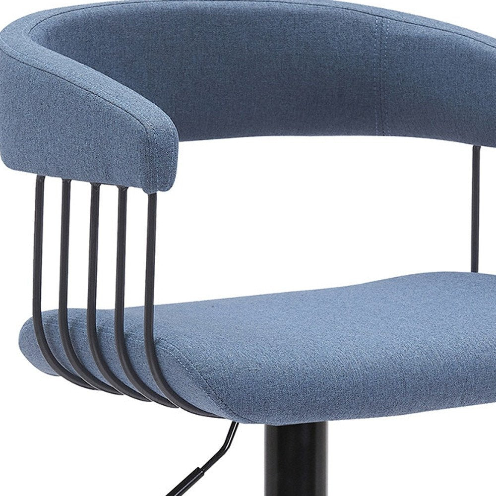 Blue And Black Fabric And Metal Adjustable Height Swivel Bar Chair HomeRoots