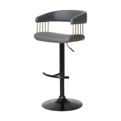 Gray And Black Faux Leather And Fabric And Metal Adjustable Height Swivel Bar Chair HomeRoots