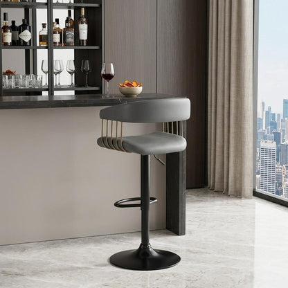 Gray And Black Faux Leather And Fabric And Metal Adjustable Height Swivel Bar Chair HomeRoots