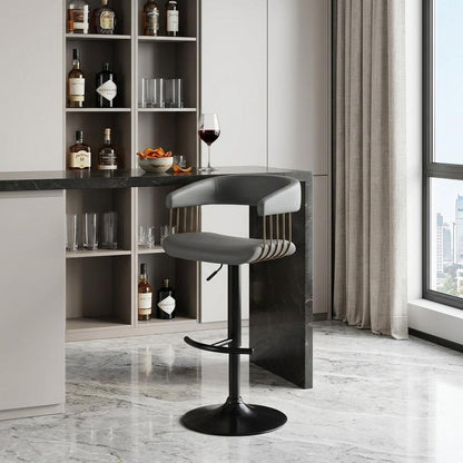 Gray And Black Faux Leather And Fabric And Metal Adjustable Height Swivel Bar Chair HomeRoots