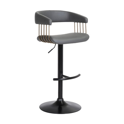 Gray And Black Faux Leather And Fabric And Metal Adjustable Height Swivel Bar Chair HomeRoots
