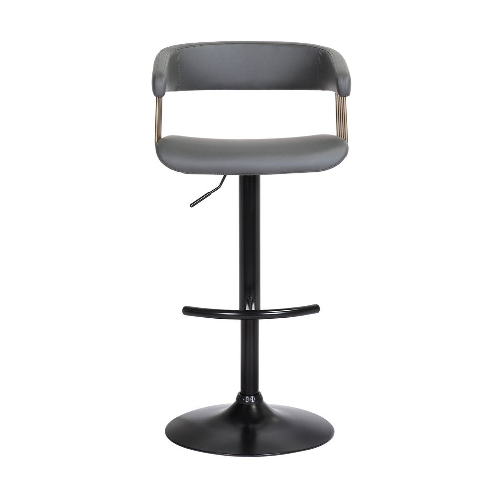Gray And Black Faux Leather And Fabric And Metal Adjustable Height Swivel Bar Chair HomeRoots