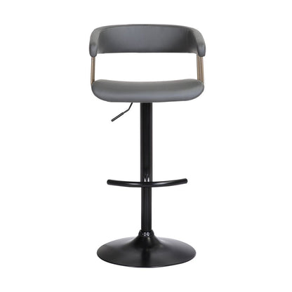 Gray And Black Faux Leather And Fabric And Metal Adjustable Height Swivel Bar Chair HomeRoots