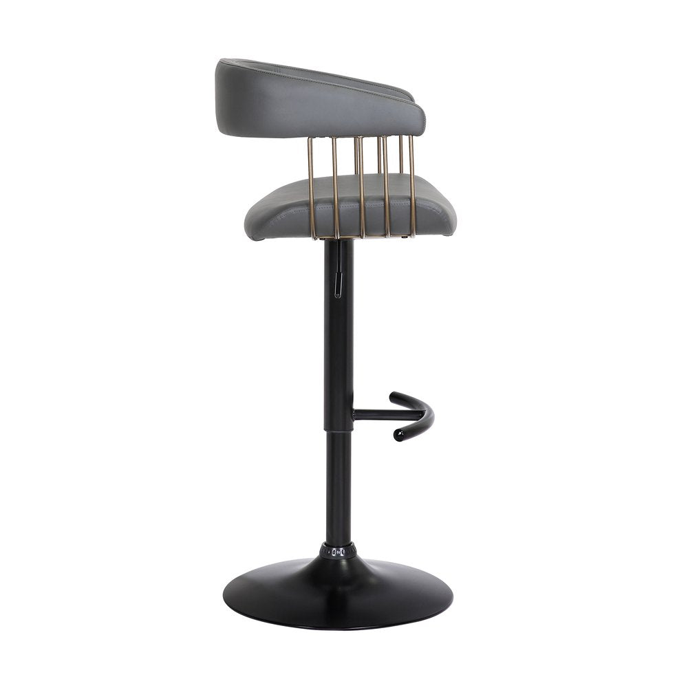 Gray And Black Faux Leather And Fabric And Metal Adjustable Height Swivel Bar Chair HomeRoots