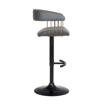 Gray And Black Faux Leather And Fabric And Metal Adjustable Height Swivel Bar Chair HomeRoots