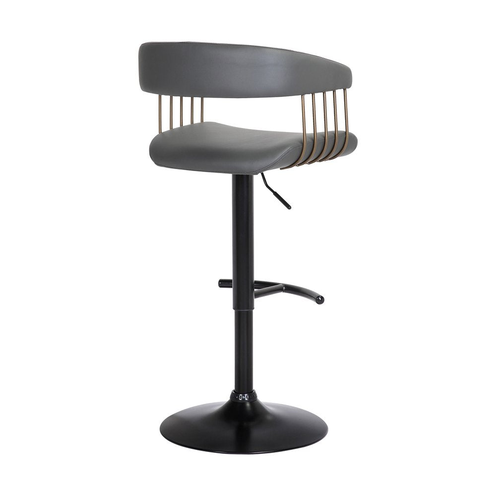 Gray And Black Faux Leather And Fabric And Metal Adjustable Height Swivel Bar Chair HomeRoots