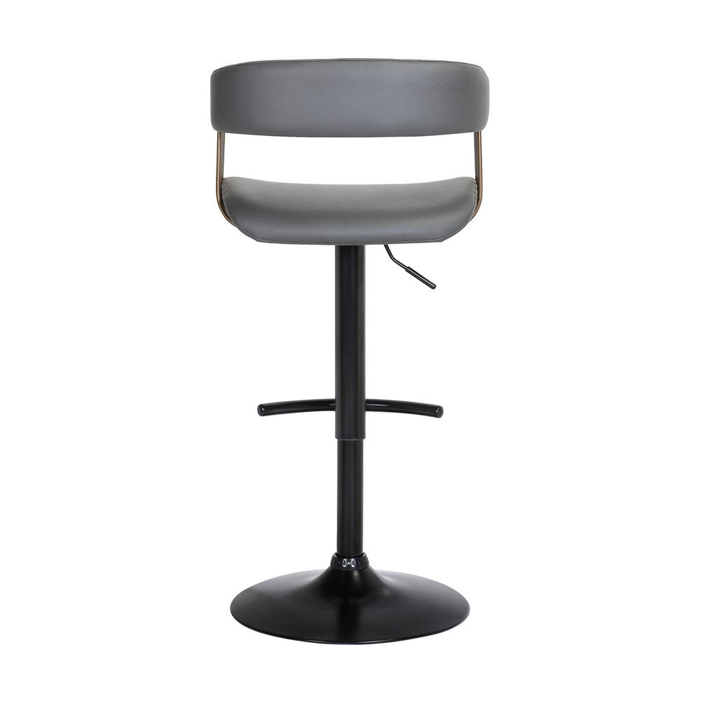 Gray And Black Faux Leather And Fabric And Metal Adjustable Height Swivel Bar Chair HomeRoots