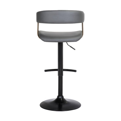 Gray And Black Faux Leather And Fabric And Metal Adjustable Height Swivel Bar Chair HomeRoots
