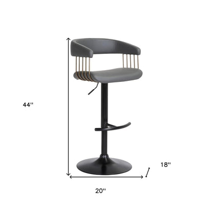 Gray And Black Faux Leather And Fabric And Metal Adjustable Height Swivel Bar Chair HomeRoots
