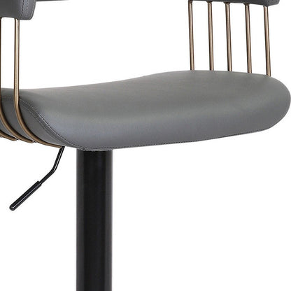 Gray And Black Faux Leather And Fabric And Metal Adjustable Height Swivel Bar Chair HomeRoots