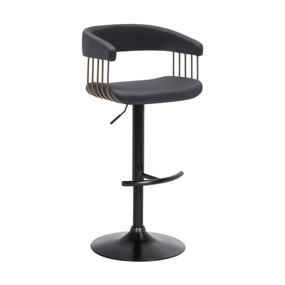 Black Faux Leather And Fabric And Metal Adjustable Height Swivel Bar Chair HomeRoots