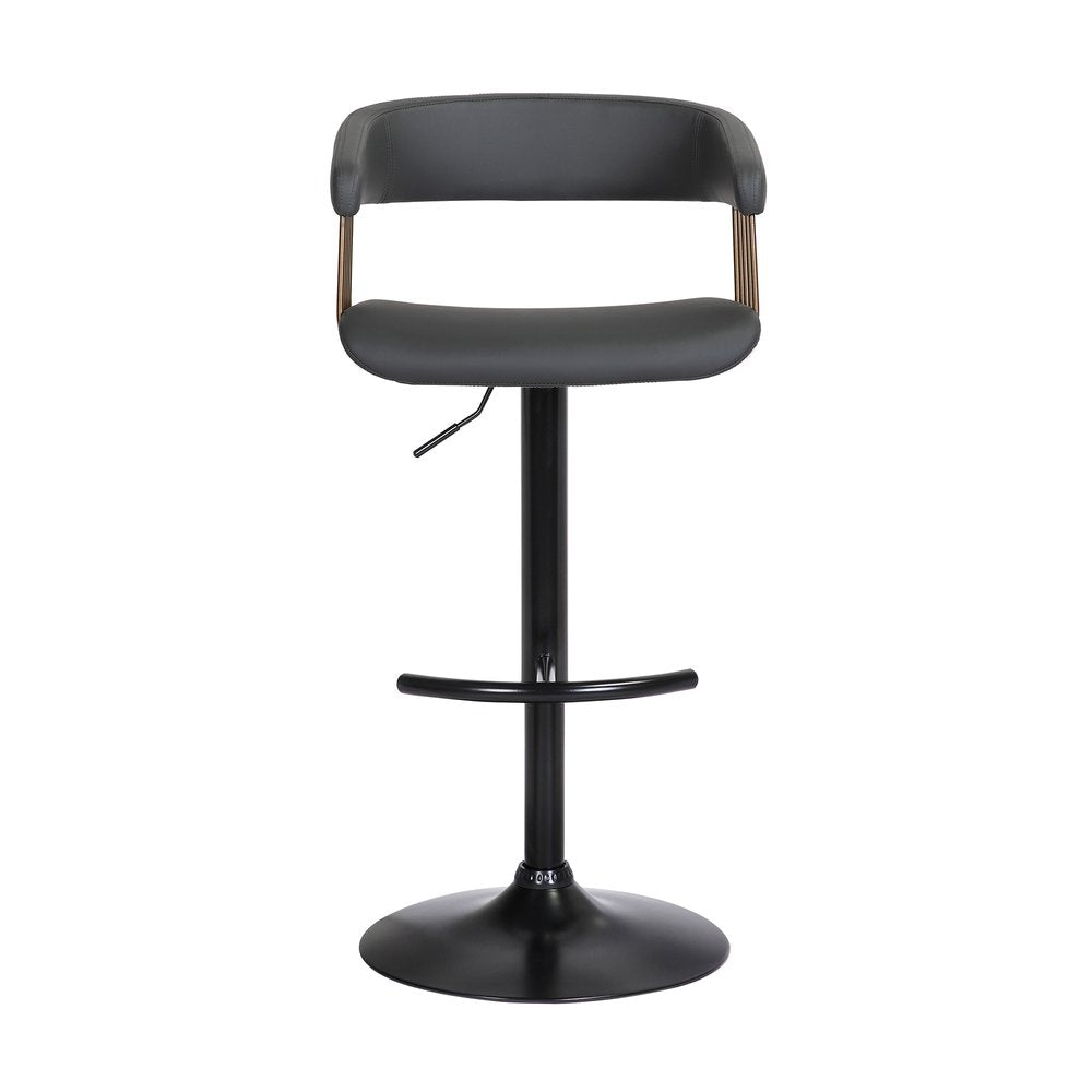 Black Faux Leather And Fabric And Metal Adjustable Height Swivel Bar Chair HomeRoots
