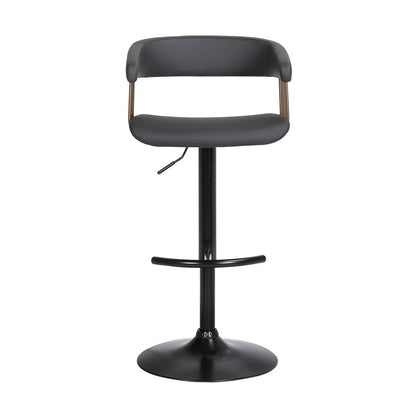 Black Faux Leather And Fabric And Metal Adjustable Height Swivel Bar Chair HomeRoots