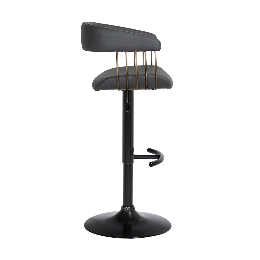 Black Faux Leather And Fabric And Metal Adjustable Height Swivel Bar Chair HomeRoots