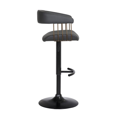 Black Faux Leather And Fabric And Metal Adjustable Height Swivel Bar Chair HomeRoots