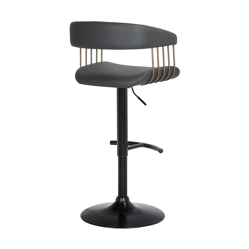 Black Faux Leather And Fabric And Metal Adjustable Height Swivel Bar Chair HomeRoots