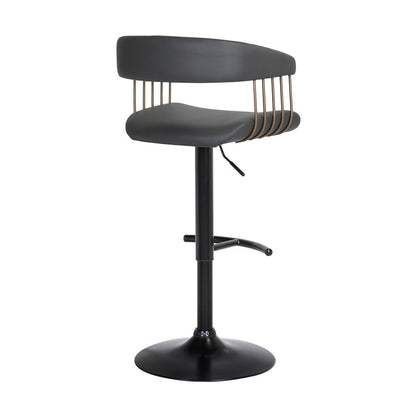 Black Faux Leather And Fabric And Metal Adjustable Height Swivel Bar Chair HomeRoots