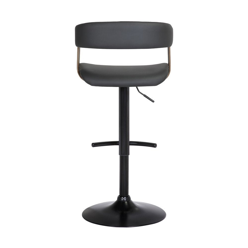 Black Faux Leather And Fabric And Metal Adjustable Height Swivel Bar Chair HomeRoots
