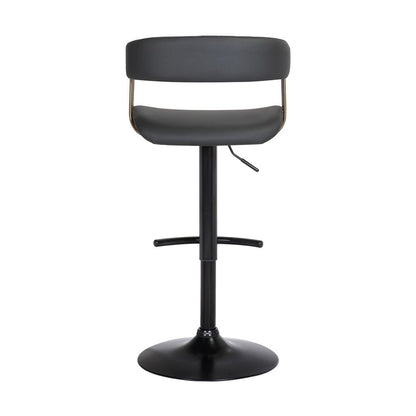 Black Faux Leather And Fabric And Metal Adjustable Height Swivel Bar Chair HomeRoots