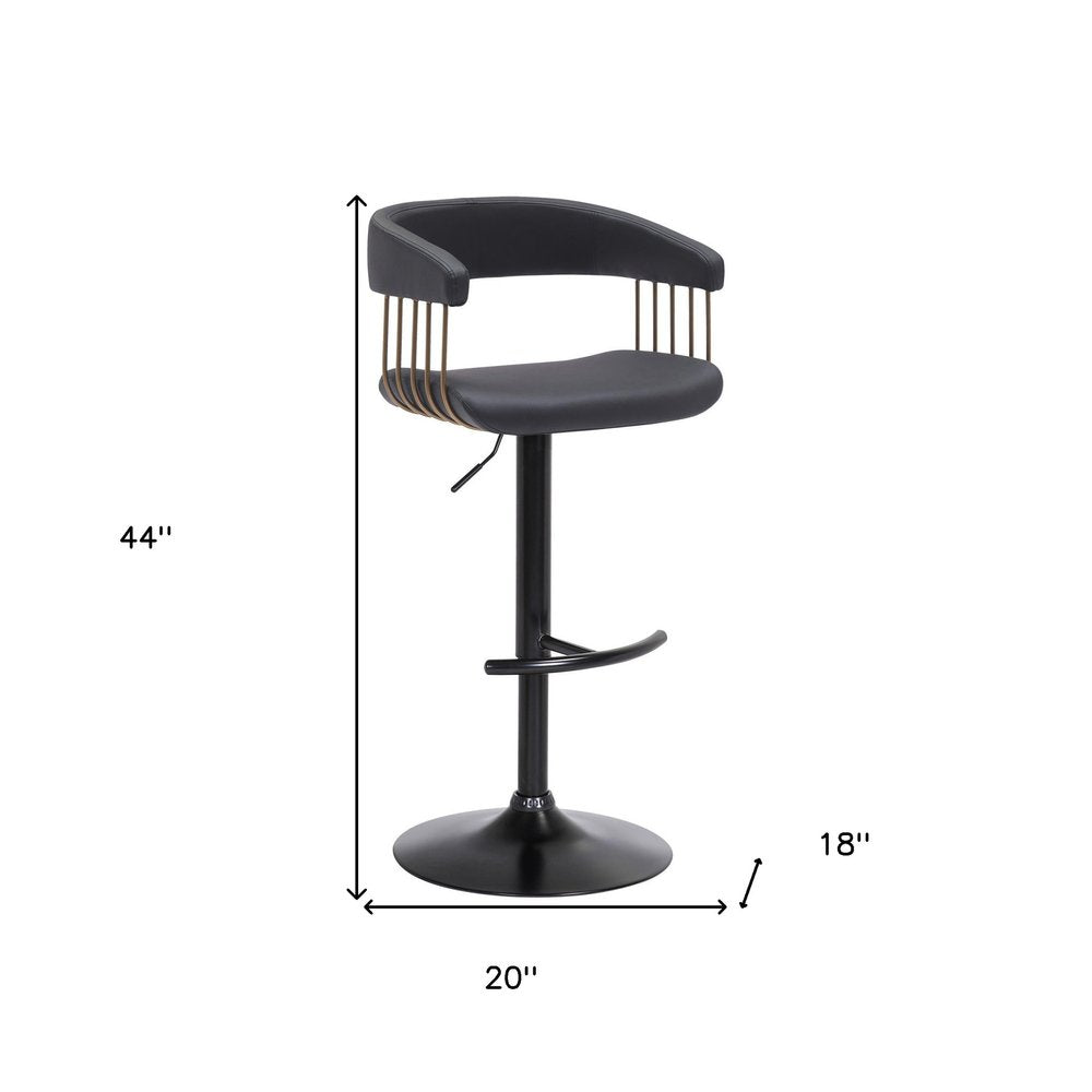 Black Faux Leather And Fabric And Metal Adjustable Height Swivel Bar Chair HomeRoots