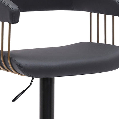 Black Faux Leather And Fabric And Metal Adjustable Height Swivel Bar Chair HomeRoots