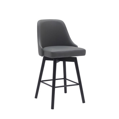26" Gray And Black Faux Leather And Fabric And Solid Wood Counter Height Swivel Bar Chair HomeRoots