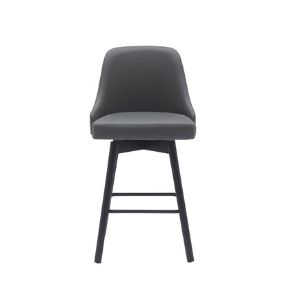 26" Gray and Black Faux Leather with Solid Wood Swivel Counter Height Bar Chair