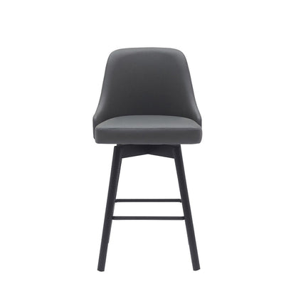26" Gray And Black Faux Leather And Fabric And Solid Wood Counter Height Swivel Bar Chair HomeRoots