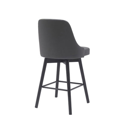 26" Gray And Black Faux Leather And Fabric And Solid Wood Counter Height Swivel Bar Chair HomeRoots
