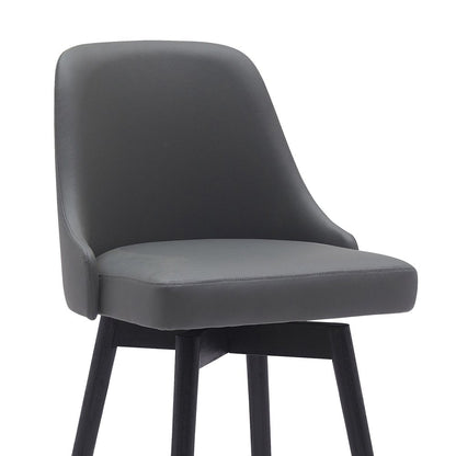 26" Gray And Black Faux Leather And Fabric And Solid Wood Counter Height Swivel Bar Chair HomeRoots