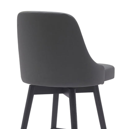 26" Gray and Black Faux Leather with Solid Wood Swivel Counter Height Bar Chair