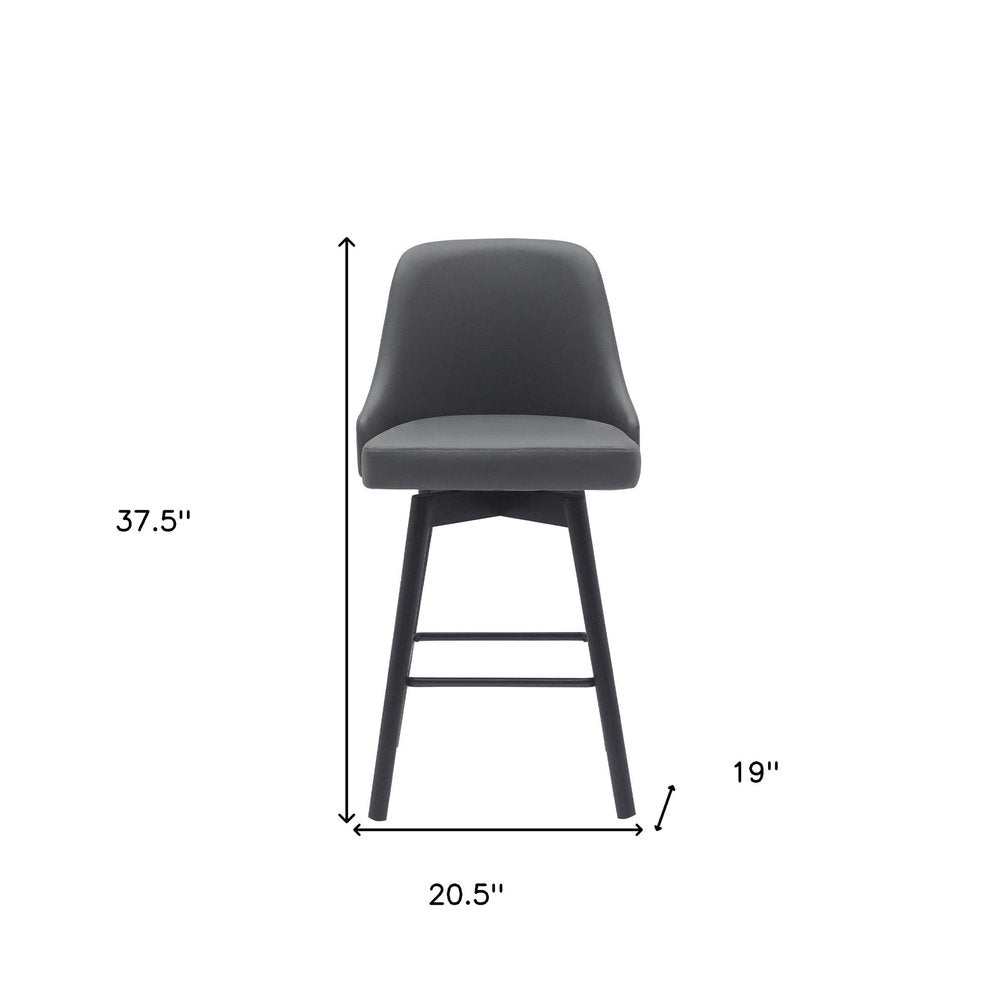 26" Gray And Black Faux Leather And Fabric And Solid Wood Counter Height Swivel Bar Chair HomeRoots