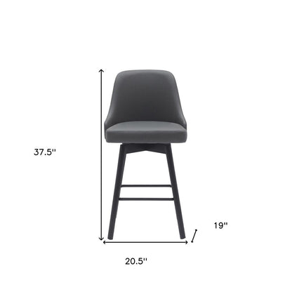 26" Gray And Black Faux Leather And Fabric And Solid Wood Counter Height Swivel Bar Chair HomeRoots