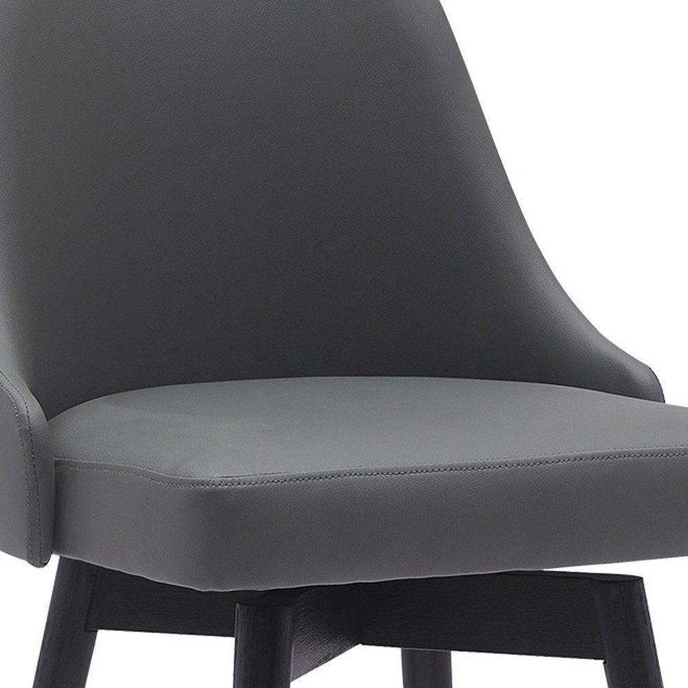 26" Gray And Black Faux Leather And Fabric And Solid Wood Counter Height Swivel Bar Chair HomeRoots