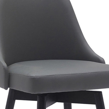 26" Gray And Black Faux Leather And Fabric And Solid Wood Counter Height Swivel Bar Chair HomeRoots