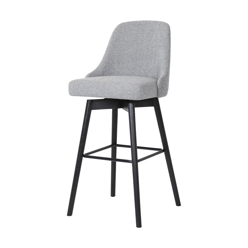 26" Light Gray And Black Fabric And Solid Wood Counter Height Swivel Bar Chair HomeRoots